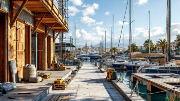 Vista panoramica del porto turistico a Fiumicino