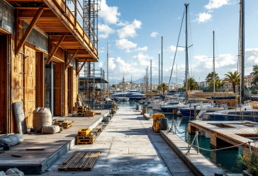 Vista panoramica del porto turistico a Fiumicino