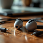 Auricolari puliti e igienizzati su sfondo bianco