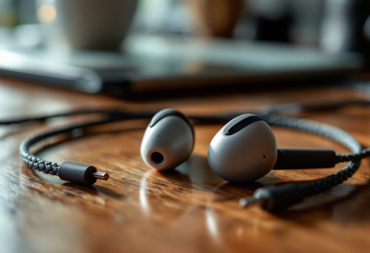 Auricolari puliti e igienizzati su sfondo bianco