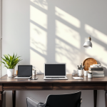 Scrivania moderna per lavoro da casa con accessori