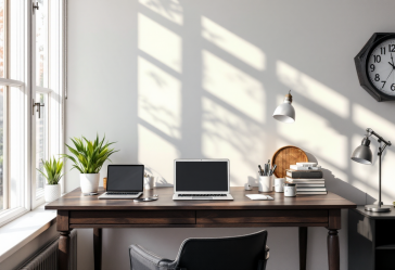 Scrivania moderna per lavoro da casa con accessori