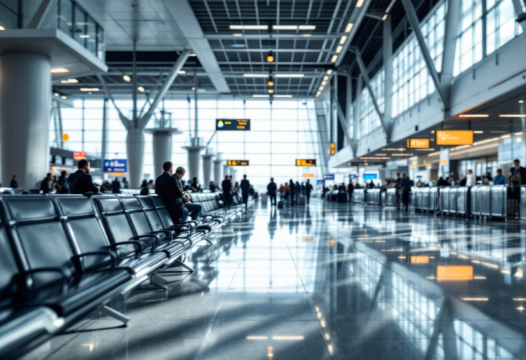 Viaggiatori discutono sulla teoria dell'aeroporto