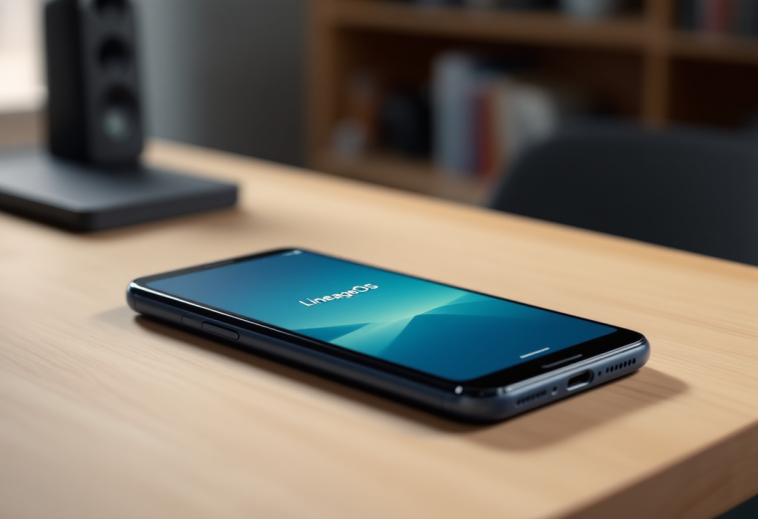 Logo di LineageOS su uno smartphone vintage