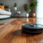 Robot aspirapolvere economico in azione su pavimento