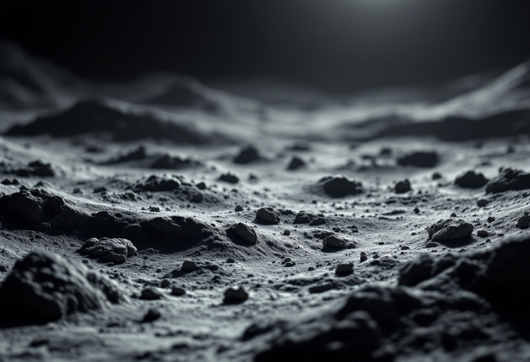 Rappresentazione dell'asteroide 2024 YR4 in avvicinamento alla Luna