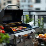 Barbecue elettrico in uso con cibo grigliato
