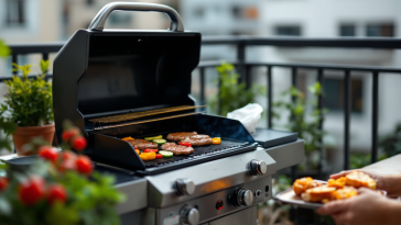 Barbecue elettrico in uso con cibo grigliato