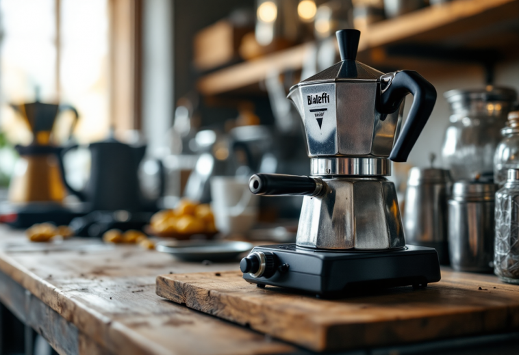 Logo Bialetti con sfondo italiano, simbolo di qualità