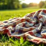 Coperte colorate da picnic su un prato verde
