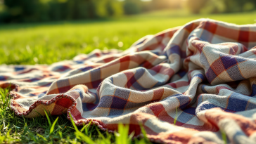 Coperte colorate da picnic su un prato verde