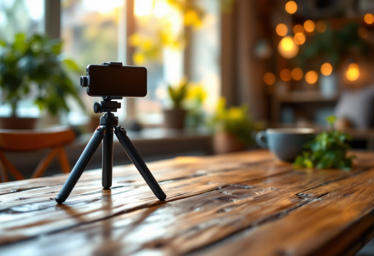 Treppiedi per smartphone in uso con foto di esempio