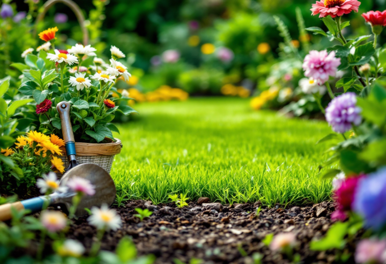 Decespugliatore a batteria in uso nel giardino