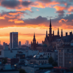 Droni che sorvolano una città europea per la sicurezza