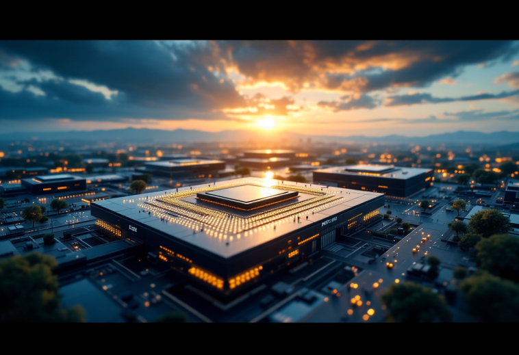 Logo Nvidia con sfondo di chip elettronici