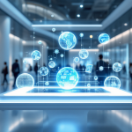 Ologrammi interattivi che mostrano tecnologia avanzata