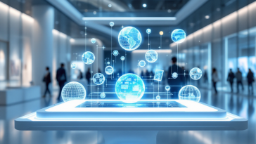 Ologrammi interattivi che mostrano tecnologia avanzata