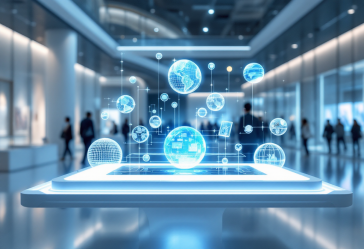 Ologrammi interattivi che mostrano tecnologia avanzata