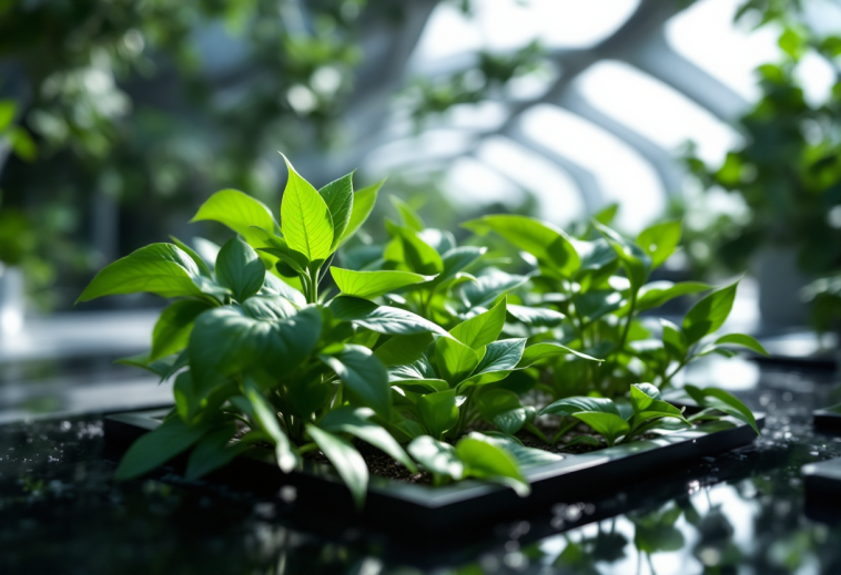 Serra spaziale con piante in crescita nell'orbita terrestre