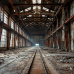 Logo Stellantis con sfondo di fabbrica in crisi