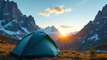Tenda da campeggio montata in un paesaggio naturale