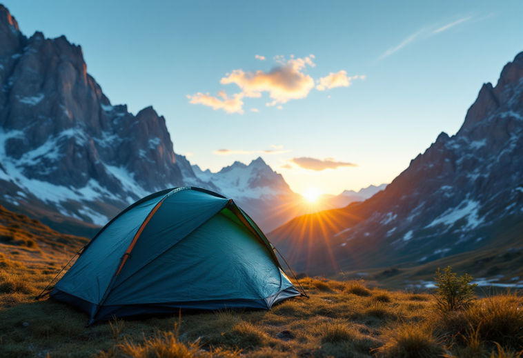Tenda da campeggio montata in un paesaggio naturale
