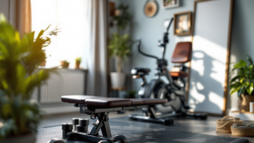 Attrezzature per la palestra in casa con vari strumenti