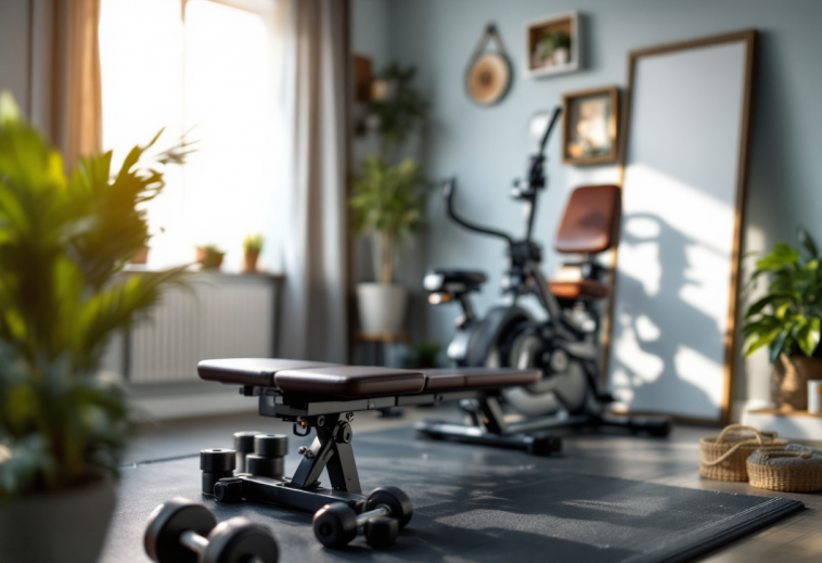 Attrezzature per la palestra in casa con vari strumenti