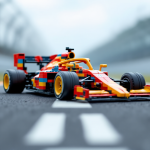 Modello Lego di una vettura di Formula 1 in azione