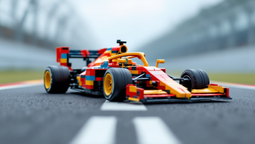 Modello Lego di una vettura di Formula 1 in azione