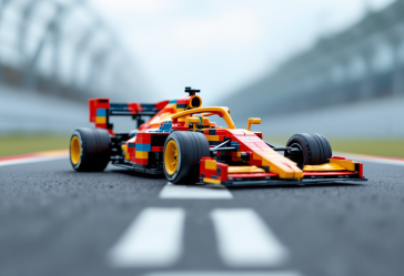 Modello Lego di una vettura di Formula 1 in azione