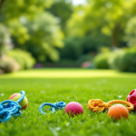 Cane felice che gioca con un giocattolo colorato