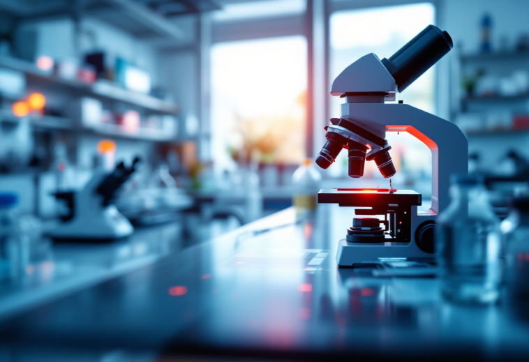 Ragni con seta rossa fluorescente in laboratorio