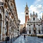 Panorama di Parma con monumenti storici e piatti tipici