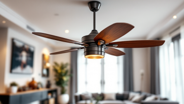 Ventilatore a soffitto moderno in un ambiente elegante