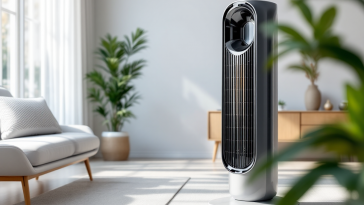 Ventilatore a torre in un ambiente estivo fresco