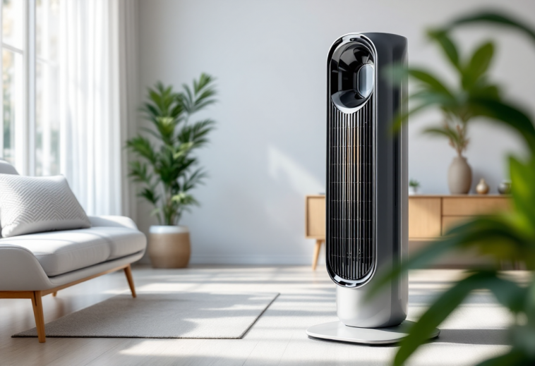 Ventilatore a torre in un ambiente estivo fresco