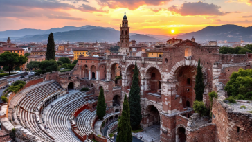 Panorama di Verona con monumenti storici e romantici
