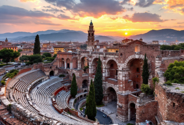 Panorama di Verona con monumenti storici e romantici