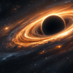 Illustrazione di un buco nero supermassiccio che accelera particelle