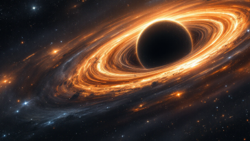 Illustrazione di un buco nero supermassiccio che accelera particelle