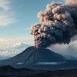 Eruzione vulcanica dell'Etna con fumi e lava
