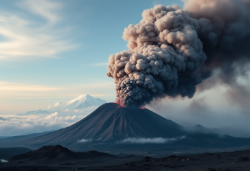 Eruzione vulcanica dell'Etna con fumi e lava