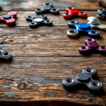 Fidget spinner colorato in movimento su sfondo bianco