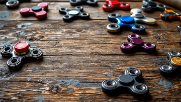 Fidget spinner colorato in movimento su sfondo bianco