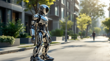 Robot bipedi di Amazon in azione durante una consegna