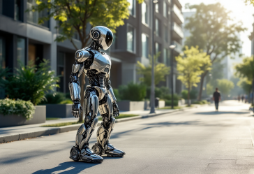 Robot bipedi di Amazon in azione durante una consegna