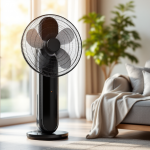 Ventilatore a torre silenzioso in un ambiente estivo