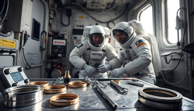 i cosmonauti riparano le perdite nel modulo zvezda della stazione spaziale internazionale 1767472062